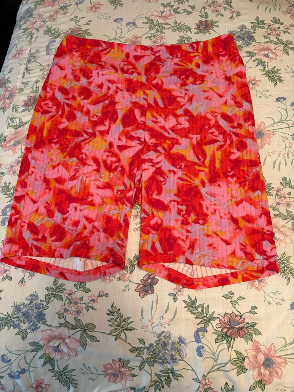 LuLaRoe Pink, Red & Orange Floral Bike Shorts